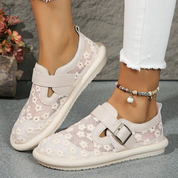 Xajzpa Women Sneakers Summer Fashion Casual Women Flat Shoes Buckle Latch Mesh Breathable Comfort Tennis Women Covered Toe Shoes